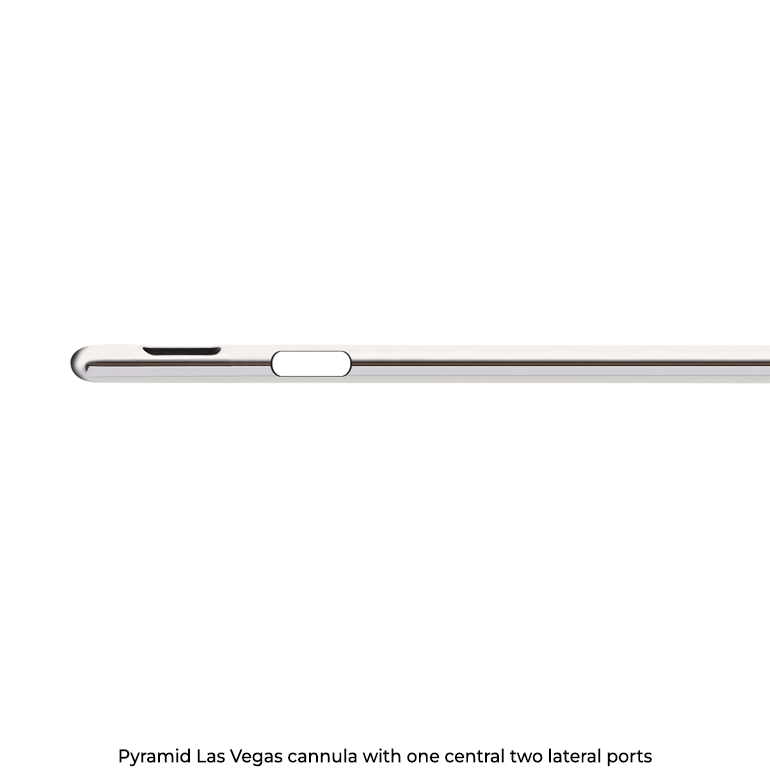 Pyramid Las Vegas cannula with one central two lateral ports
